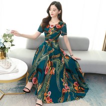 중년 아주머니 빅사이즈 라운드넥 꽃무늬원피스YL025