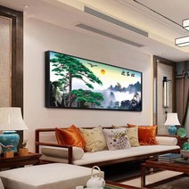 산수화 소나무 보석십자수 DIY 명화 동양화 독수리 풍경 비즈 아트 큐빅페인팅 다이아몬드 십자수, 100x40cm