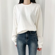 티데일리 여성용 가오리 기모 맨투맨 무지 긴팔 티셔츠