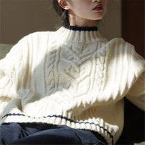 캐시미어 66 퍼프 여자 꽈배기 니트 오버핏니트 77 폴라 박스핏 오버핏 화이트 앙고라 블랙