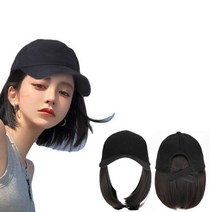 모자가발 여성 항암 통가발 수술 삭발 붙임머리 단발, ONESIZE, 블랙