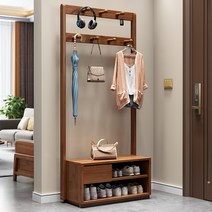 옷걸이 행거 신발장 틈새 수납 단단한 나무 코트 랙, 100cm호두색(외투걸이+신발장일체형)