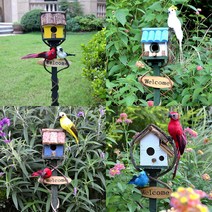 웰컴 새 둥지 모이통 조형물 조경 소품 마당 전원주택 꾸미기 정원, 파란지붕