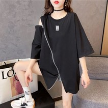 화이트 블랙 셔츠 레이스 오프숄더 블라우스 4290 여름 스트리트 웨어 티셔츠 지퍼 루즈 코튼 캐주얼 O 넥 오프 숄더