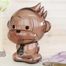 잔량덤핑 고급 개별박스 젠틀몽키 투명 동전 저금통, 투명 브라운