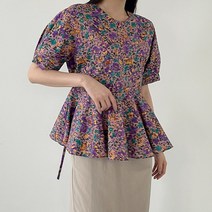 [어반프랑] 루밍 플라워 퍼프 플레어 베이비돌 허리끈 블라우스