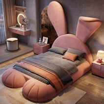 핑크 패브릭 토끼 공주 침대 퀸사이즈 라지킹사이즈, 벨트, 1350mmx2000mm