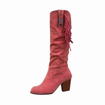 웨지 힐 롱 부츠 웨스턴 여성 무릎 Tassels 사이드 지퍼 서쪽 Ridding 블루 카우보이 가을 겨울 Bota Feminina