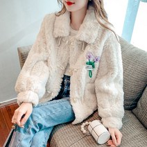 MOSAIRATION베이비넥 토끼털 라이크 코트 여성 겨울 루즈핏 숏코트 도톰 코트 아이보리 베이지 S-XL