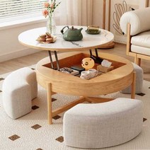 리프트업 테이블 원형 고급 티테이블 소파 북유럽, 66cm 라이트브라운