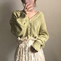 자른 카디건 여성 봄 세련된 중공 우아한 v-목 한국 빈티지 Femme 점퍼 화이트 스위트 걸스 진주 레이디 니트웨어