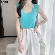 DFMEI 솔리드 웨이브 민소매 니트나시 스타일리쉬 슬림핏 나시여
