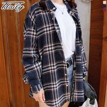 티데일리 남여공용 리얼 체크 셔츠 오버핏 박시 캐주얼 남방