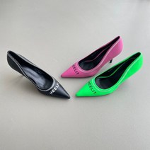 뾰족코 레터링 펌프스 라임 핑크 하이힐 굽7cm