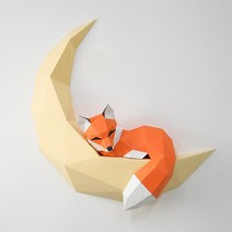 페이퍼 크래프트 입체 벽 여우 종이 금형 펜던트 인테리어 DIY 장식, 자른 버전 Moon Fox
