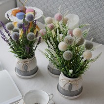 cocooning 사랑스런 생화같은 라벤더 알륨 테이블 도자기 조화, 퍼플