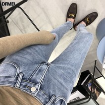 DFMEI 여성용 파란색 회색 봄과 가을 스키니 진