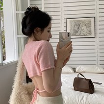 안녕릴리 여성 루즈핏 뒷트임 슬릿 스트링 모피 봄 얇은 캐주얼 니트스웨터 2020077RT