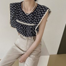 [나인] (BL-3900)펀칭 레이스 슬리브리스 블라우스