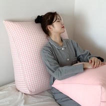 집앤콕 삼각 등받이쿠션, 봄체크 핑크