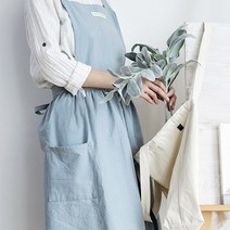 린넨 모던 앞치마 에이프런 원피스형 A타입, 모던앞치마 A(스카이블루)