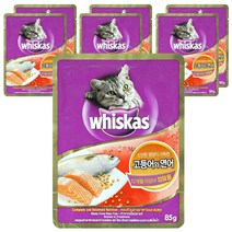 위스카스 고양이 습식사료 파우치 고등어와 연어, 7개, 80g