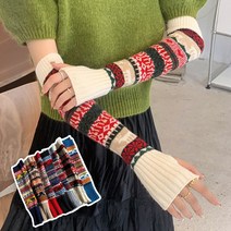골프 암 워머 롱 팔 핸드 토시 니트 컬러 패턴 노르딕 무늬 겨울 칼라풀 패션 양모 스웨터 코디, 7.블루