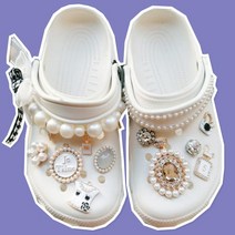 화이트 진주 골드 큐빅 지비츠 세트 꽃 리본 보석 파츠 장식 DIY 악세사리 신발 꾸미기
