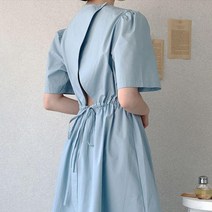 하늘색원피스 여성 봄 여름 슬림 트임 원피스 결혼식하객룩 바스락 5월 4월 커플시밀러룩 펀칭 하객룩