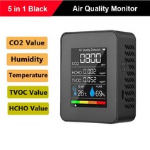 미세먼지측정기 실내 공기질 휴대용 측정기 LCD 이산화탄소 검출기 PM2.5 PM10 HCHO TVOC CO 측정기 디지, 10 5 in 1 Black C