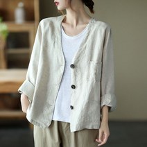 여성 면마 자켓 얇은 심플 베이직 봄 여름 가을 여자 긴팔 재킷 상의 women linen jacket XK0450
