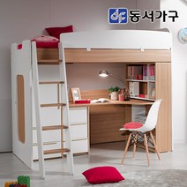 동서가구 디무트 수납형 계단 더블 책장 어린이 학생 벙커 침대 DF626516, 오크