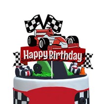 Glitter Race Car Cake Topper Happy Birthday Theme Cake Decor Child Boys Girls Racing Car Checkered, 1