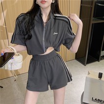 XINHUA 스탠드 업 칼라 지퍼 느슨한 캐주얼 스포츠 스티칭의 한국어 버전 짧은 외부 슬리브 허리 반바지 2- 피상 ZB-249593