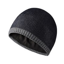 패션 컬러 매칭 스트레이트 에지 따뜻한 스키 비니 모자 남성과 여성을위한 야외 플러시 두꺼운 니트 풀오버 모자, 52-61cm 조절 가능, 짙은 파랑 색