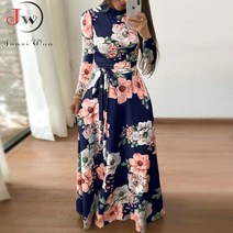 발목 하늘 원피스 봄 여름 바캉스 홈웨어 나시 반팔 긴팔 뷔스티에 비치 소개팅 여름 긴 드레스 캐주얼 긴 소매 보헤미안 플로랄 프린트 맥시 드레스 터틀넥 붕대 우아한 파티