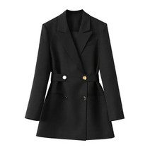대행사 오피스룩 새로운 여성 정장 재킷 봄 가을 솔리드 컬러 더블 브레스트 패션 스트레이트 정장 코트 오피스 여성 캐주얼 블레이저 블랙