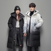 남자후드롱패딩 커플프린트 도톰다운