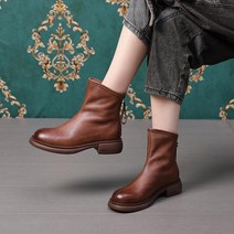 다쿠보쿠 새머리 층 소가죽 클래식 숏 부츠 2022 가을겨울 뒷지퍼 둥근코 소프트 가죽워커힐