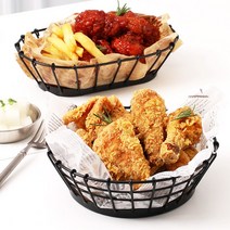 와이어 감자 튀김 치킨 빵 그릇 바구니 바스켓, 01-타원 와이어 바구니 소