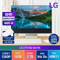 LG 일체형 PC 27V70Q-GA70K 인텔 12세대 i7 24인치 윈도우11 프로 올인원PC, 메모리 16GB/SSD2TB/윈도우11프로