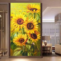 퓨어몰링 DIY 보석십자수 돈 들어오는 황금 해바라기 다섯송이 큐빅십자수 페브릭원단형 45x65cm, 해바라기 45*65