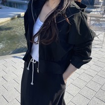 [비비애르] 보웬 프릴 코튼 후드 숏 야상 점퍼 스트링 밴딩 가을 간절기 여자야상점퍼 바람막이