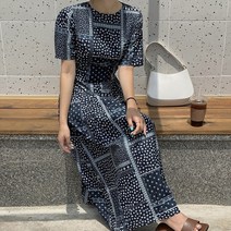 여자 페이즐리 플레어 밴딩 나염 롱원피스