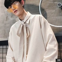 가바바 남성 긴팔셔츠 가로 슬림 리본 넥타이 오버핏 체크무늬셔츠 G52651