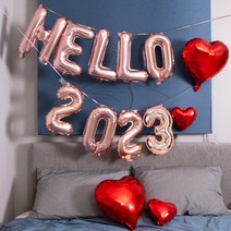 연말 파티 hello 2023 goodbye 2022 헬로 굿바이 풍선 장식 데코 신년 새해 송년회 꾸미기 숫자 용품 세트, HELLO 실버, 2023 로즈골드