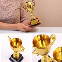 미니 트로피 상장 상패 태권도 축구 유치원 어린이집, 트로피+금색&은색라벨지