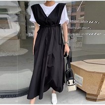 나라라오리 여성 오버롤 원피스 스트링 포켓 A라인 오버사이즈 빅사이즈 코튼 롱원피스