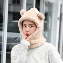 곰돌이목도리 여성 겨울 한 조각 모자 스카프 귀여운 곰 귀 후드 귀고리 두꺼운 플러시 열 솔리드 컬러 목 따뜻한 선물