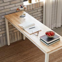 고무나무 원목 책상테이블_1400X450/원목테이블/원목책상, 다리색상:블랙다리